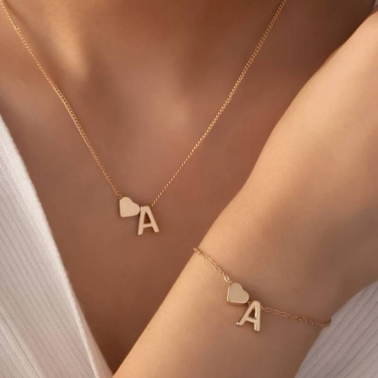 Set de bijoux Initiale en forme de cœur - Set de bijoux Initial Love