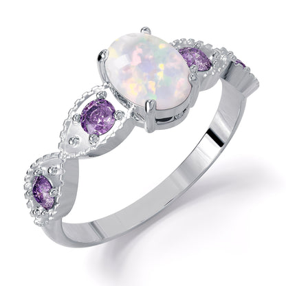 Valka – Bague Opale Blanche & Améthyste