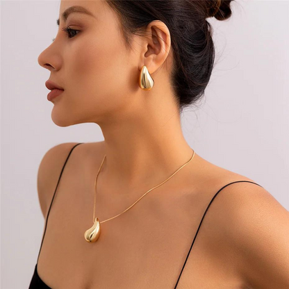 Collier Goutte d'Eau Surdimensionné - Collier Plaqué Or avec Pendentif en Forme de Goutte d'Eau