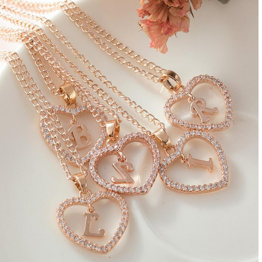Collier Initiale en Cristal - Collier avec pendentif en forme de cœur avec initiale