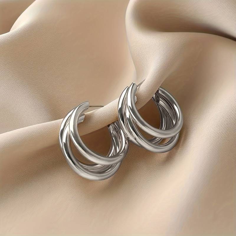 Boucles d'oreilles Triple Anneaux - 3 Boucles d'oreilles en Anneaux dorés