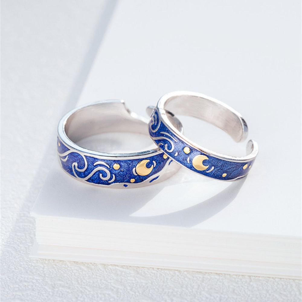Ensemble d'anneaux réglables pour femmes avec design ciel étoilé (2 pièces)