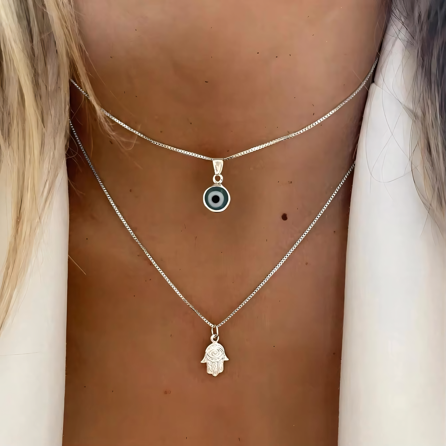 Sahar – Collier Deux Rangs Mauvais Œil