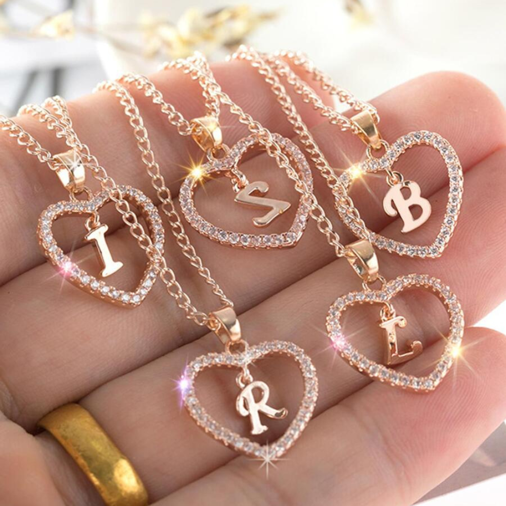 Collier Initiale en Cristal - Collier avec pendentif en forme de cœur avec initiale