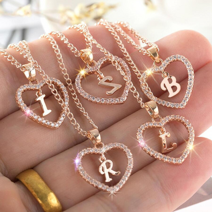 Collier Initiale en Cristal - Collier avec pendentif en forme de cœur avec initiale