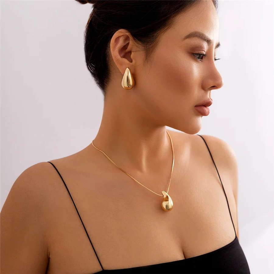 Collier Goutte d'Eau Surdimensionné - Collier Plaqué Or avec Pendentif en Forme de Goutte d'Eau