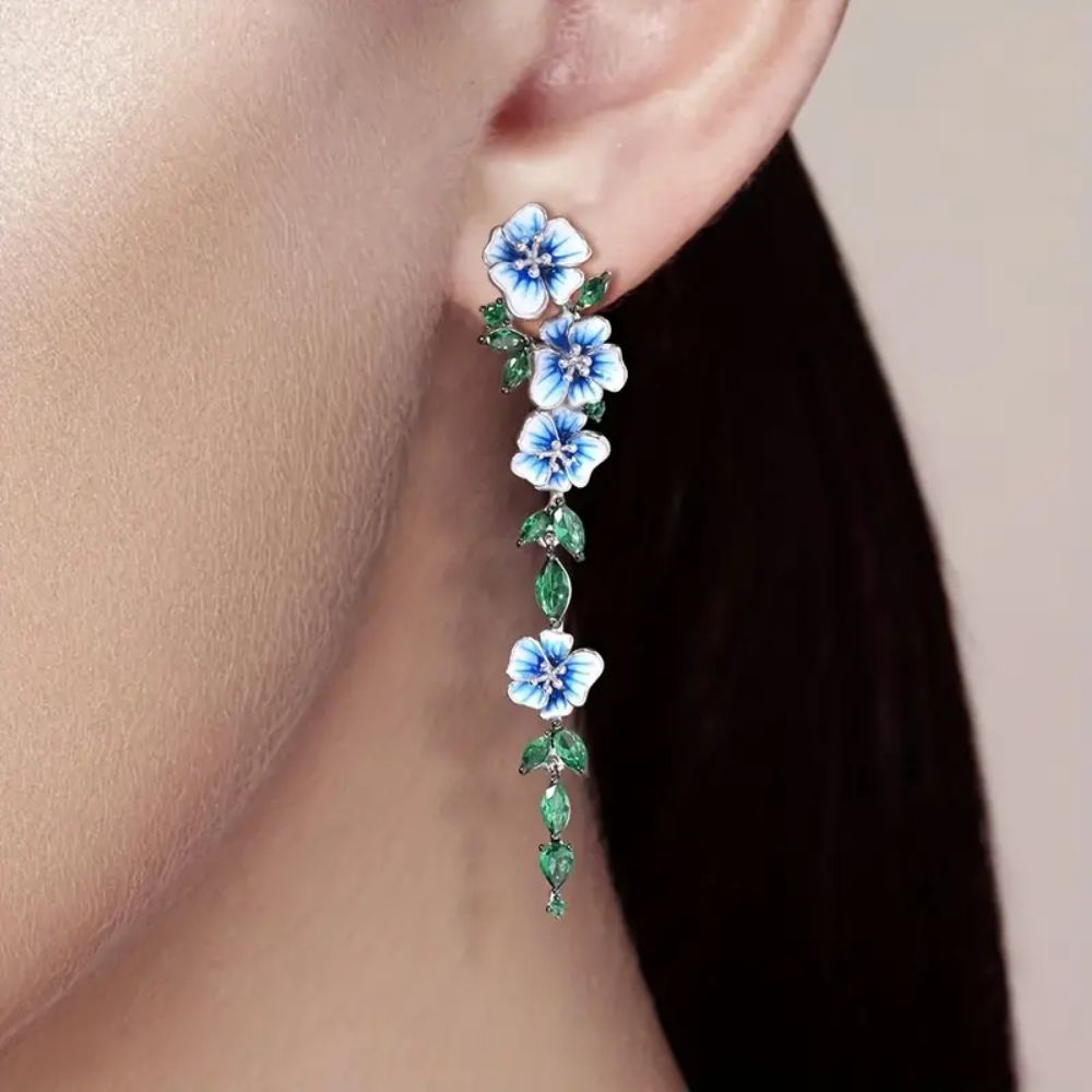 Boucles d'oreilles femme en chaîne avec motif floral - Pair