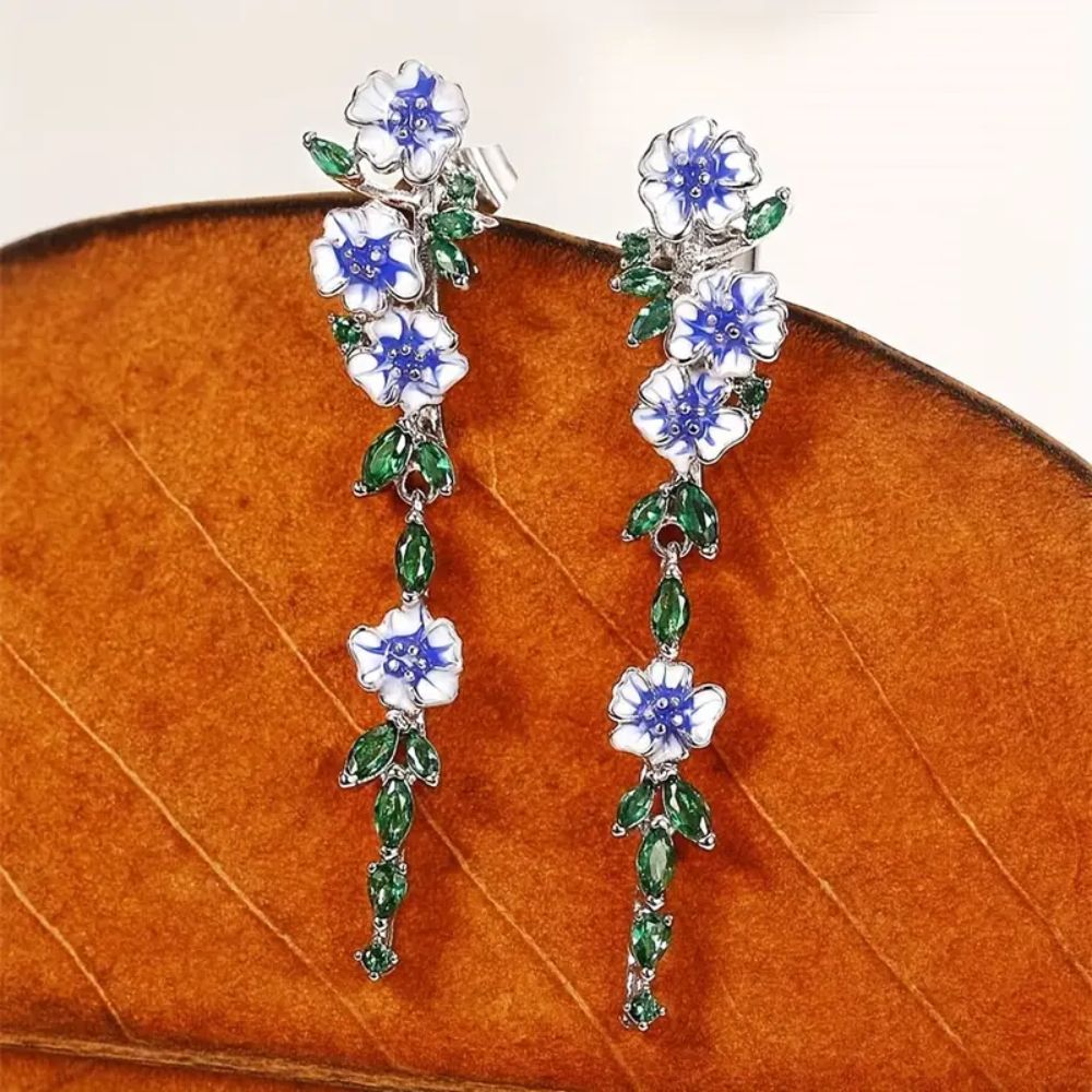 Boucles d'oreilles femme en chaîne avec motif floral - Pair