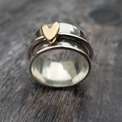 Shanie – Bague Argent au Cœur Doré