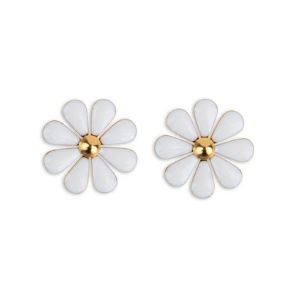 Yela – Boucles d'oreilles Marguerite avec Émail Blanc