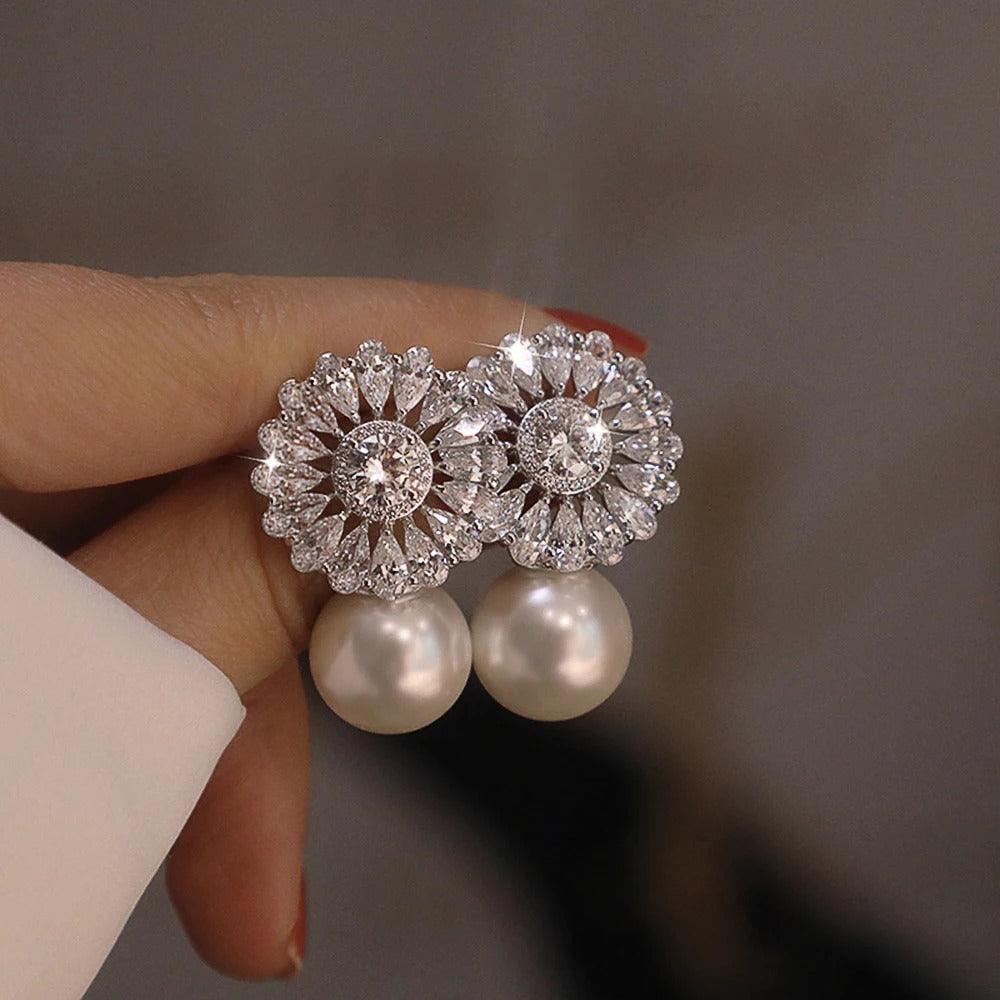 Fiona – Boucles d'Oreilles Perle et Zircon pour Femmes