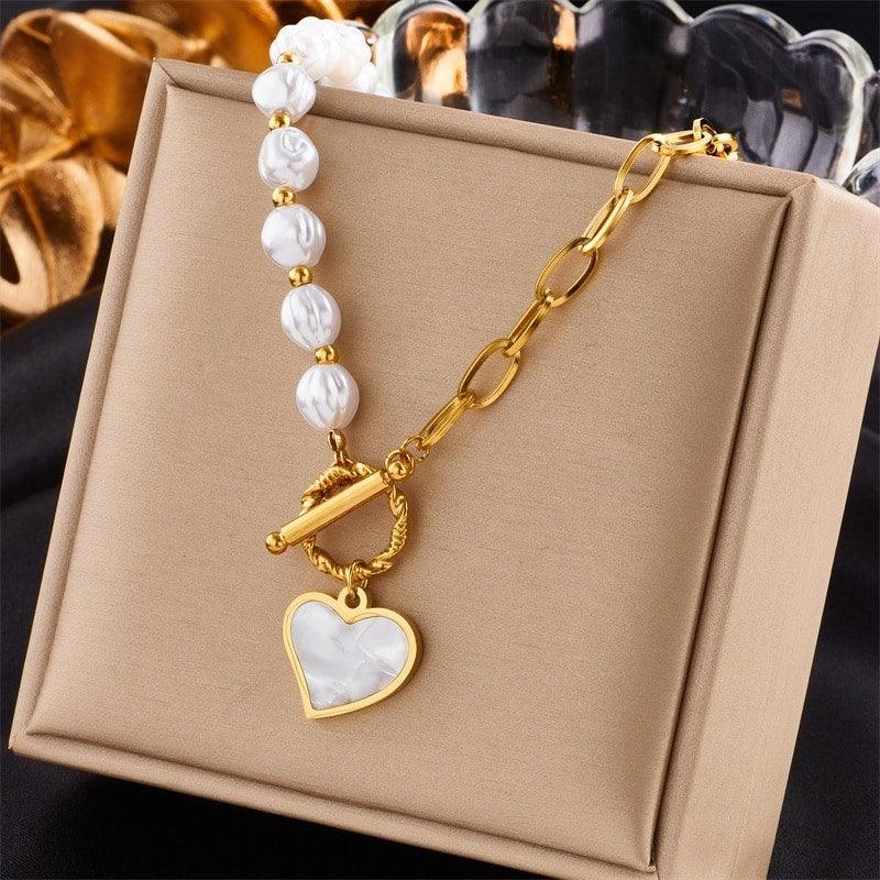 Cyrielle – Collier Cœur Perlé à Fermoir OT