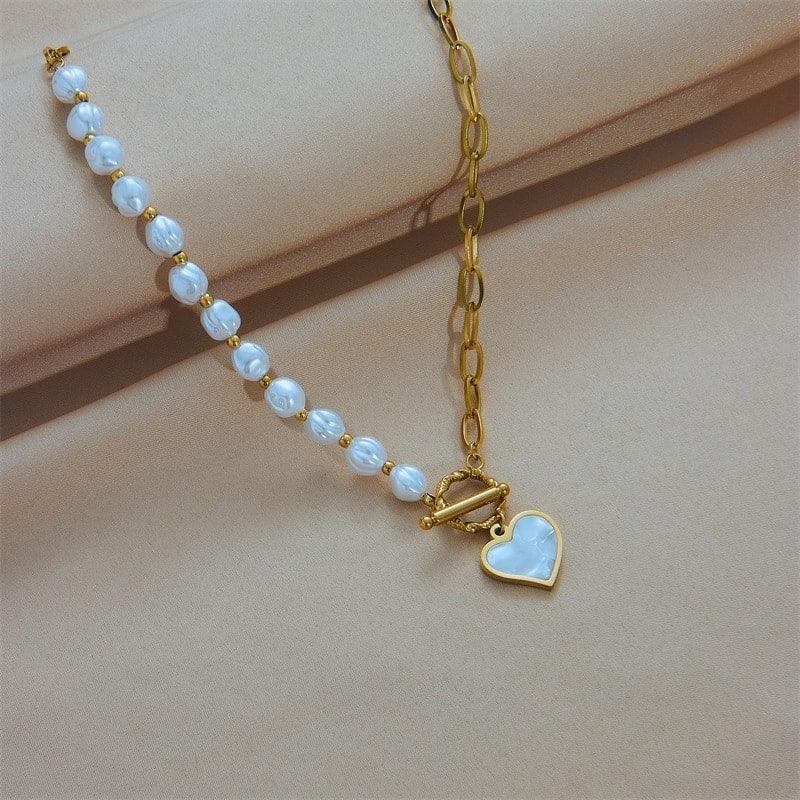 Cyrielle – Collier Cœur Perlé à Fermoir OT