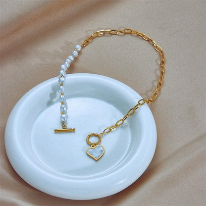 Cyrielle – Collier Cœur Perlé à Fermoir OT