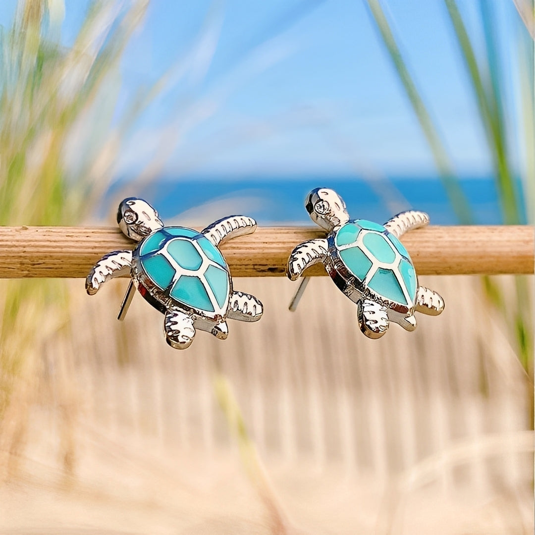 Ruffa – Boucles d'Oreilles Tortue de Mer en Opale et Argent