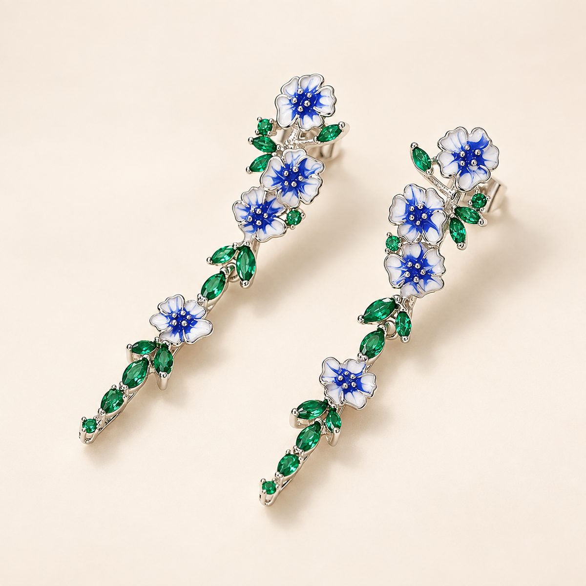 Boucles d'oreilles femme en chaîne avec motif floral - Pair