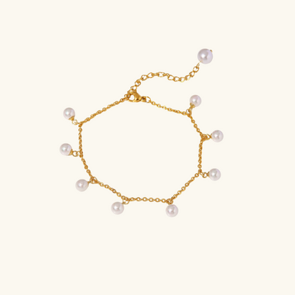 Léna – Bracelet de Cheville Perles et Gouttes Dorées