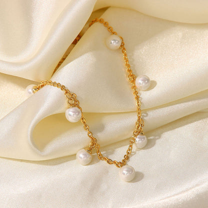 Léna – Bracelet de Cheville Perles et Gouttes Dorées