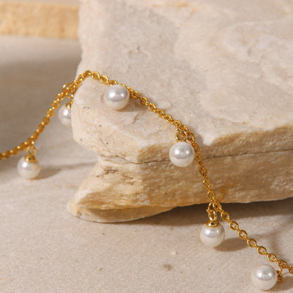Léna – Bracelet de Cheville Perles et Gouttes Dorées