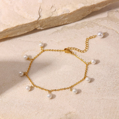 Léna – Bracelet de Cheville Perles et Gouttes Dorées