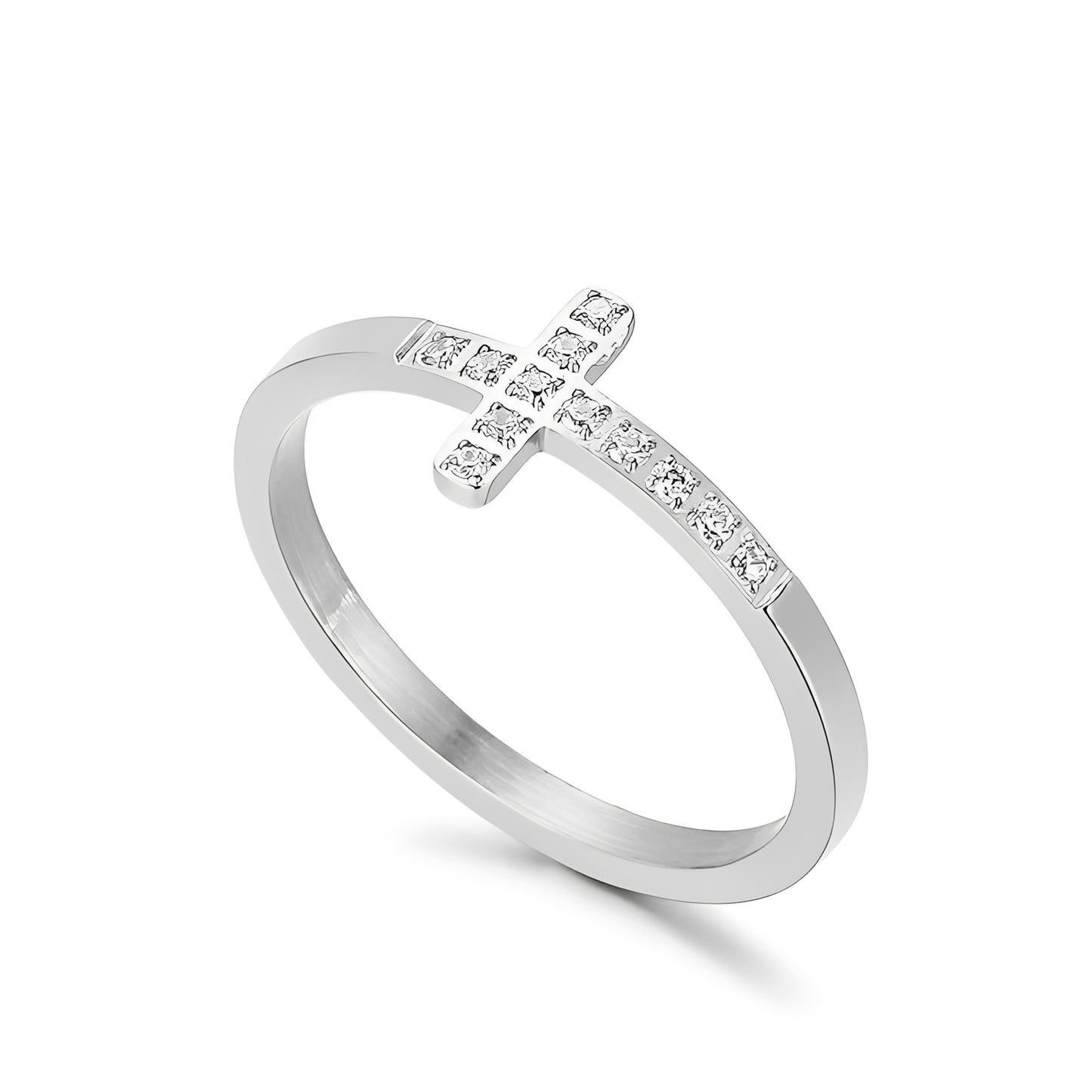 Juliette – Bague Croix Dorée à Pierres Lumineuses