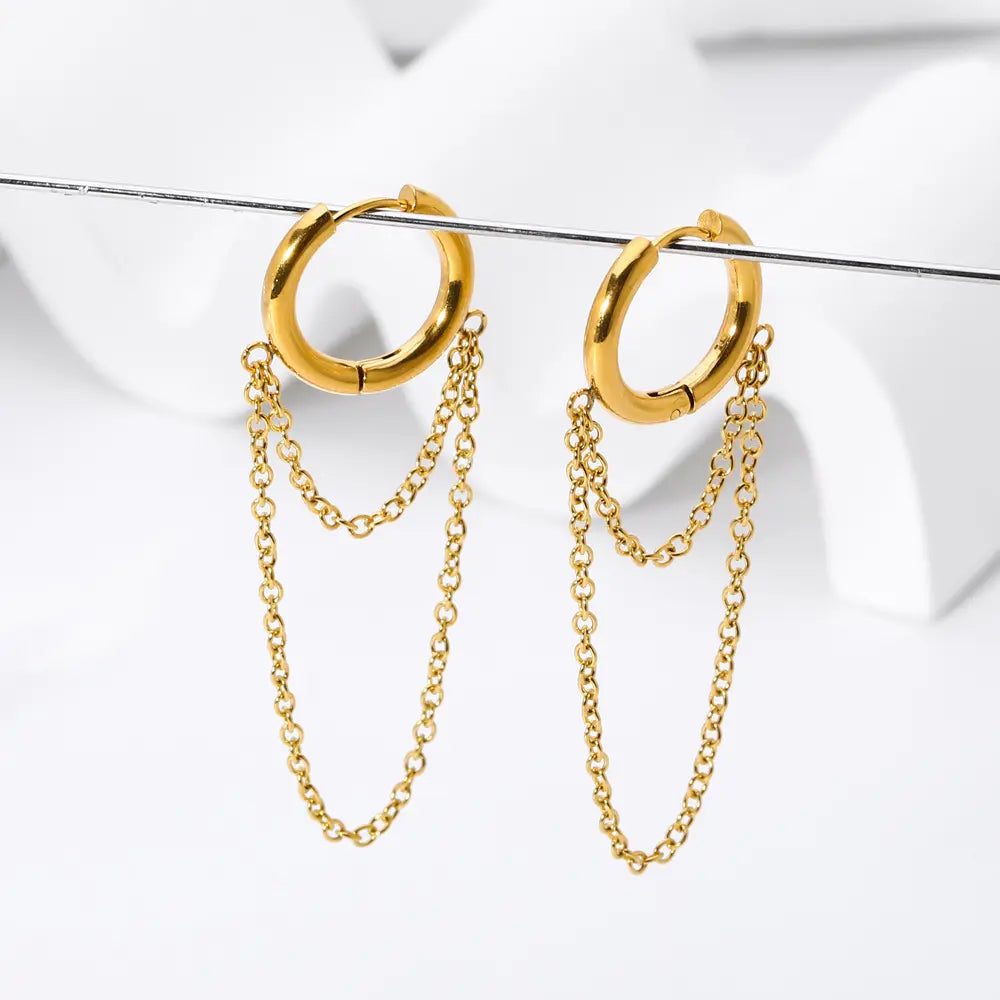 Roxane – Boucles d’Oreilles Chaîne Punk Plaquées Or
