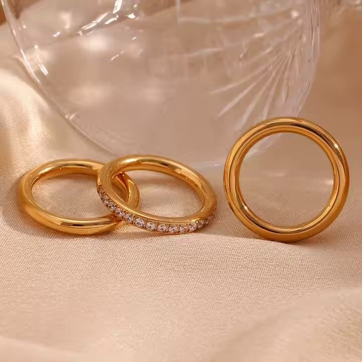 Camille – Set bracelet, bague et anneau plaqué or avec zircons