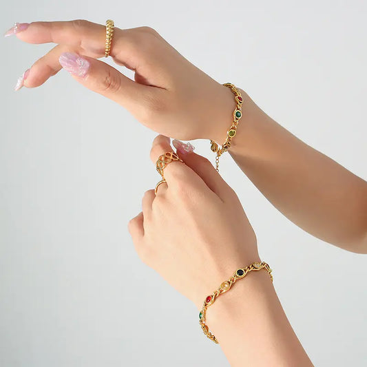 Yumi – Bracelet Œil de Poisson Coloré Plaqué Or