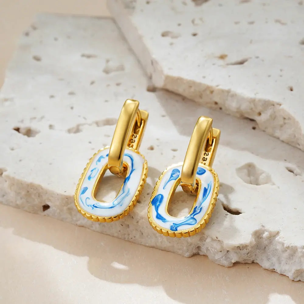 Maelle – Créoles Pendentif en Porcelaine Plaquées Or
