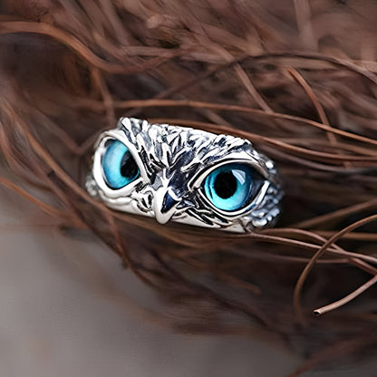 Diane – Bague Ajustable Hibou Argent & Opale