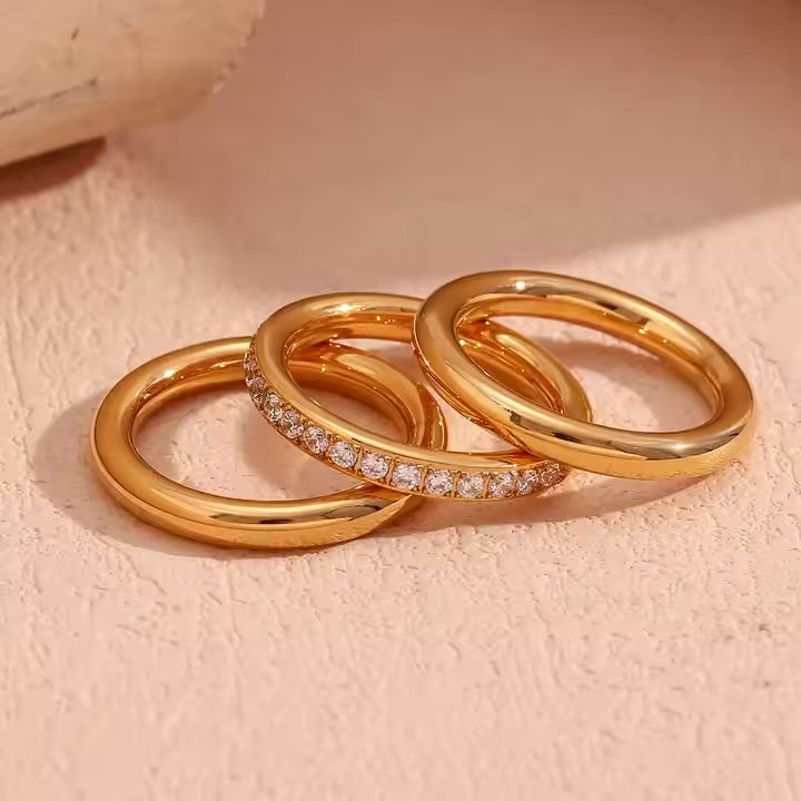 Camille – Set bracelet, bague et anneau plaqué or avec zircons