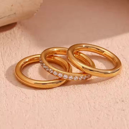 Camille – Set bracelet, bague et anneau plaqué or avec zircons