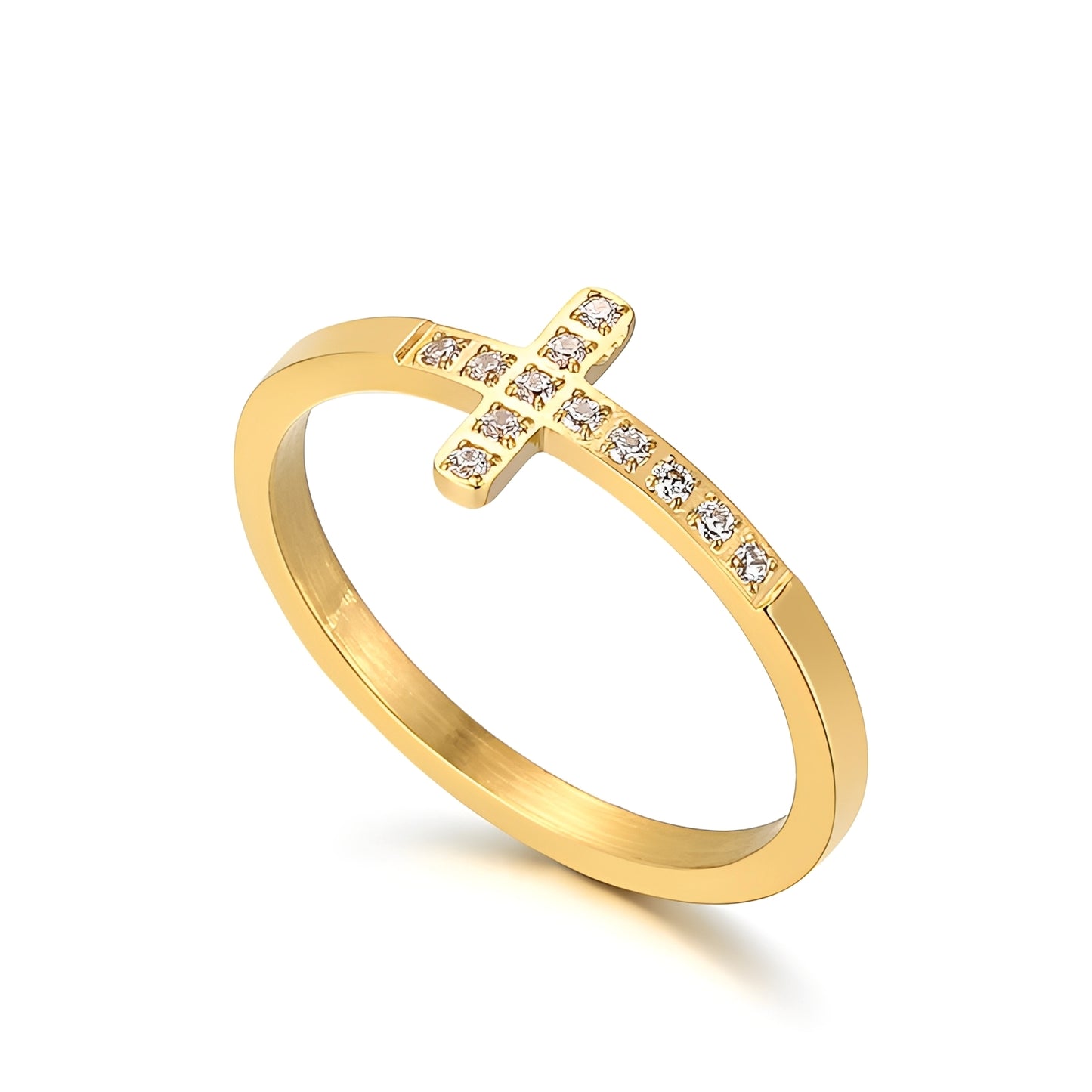 Juliette – Bague Croix Dorée à Pierres Lumineuses
