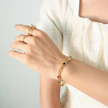 Yumi – Bracelet Œil de Poisson Coloré Plaqué Or