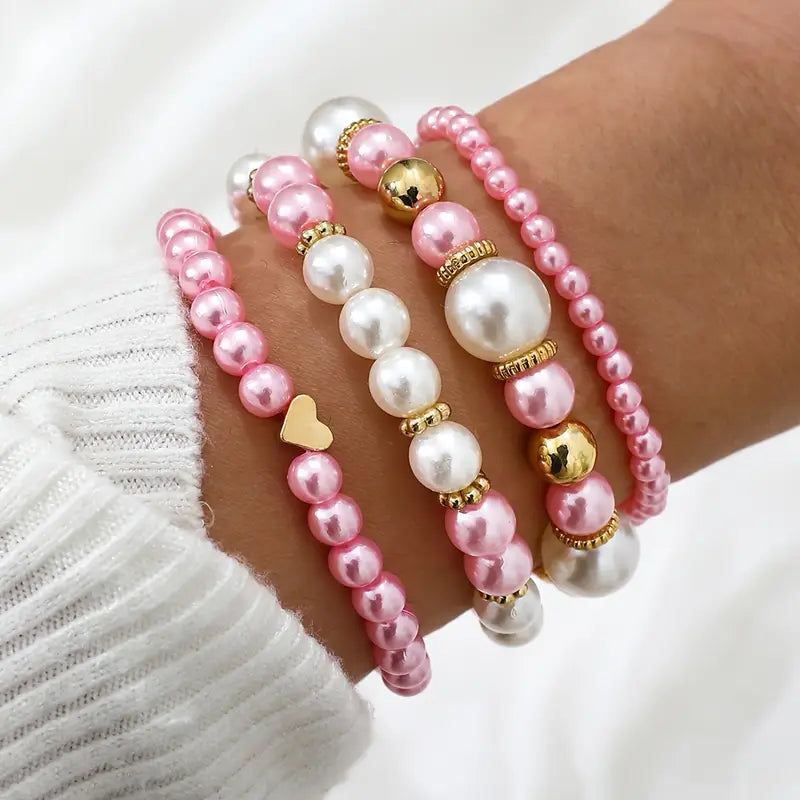 Keiko – Ensemble de Bracelets Cœur et Perles Blanches