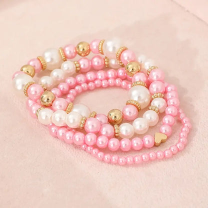 Keiko – Ensemble de Bracelets Cœur et Perles Blanches