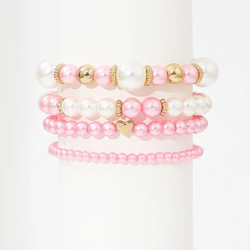 Keiko – Ensemble de Bracelets Cœur et Perles Blanches