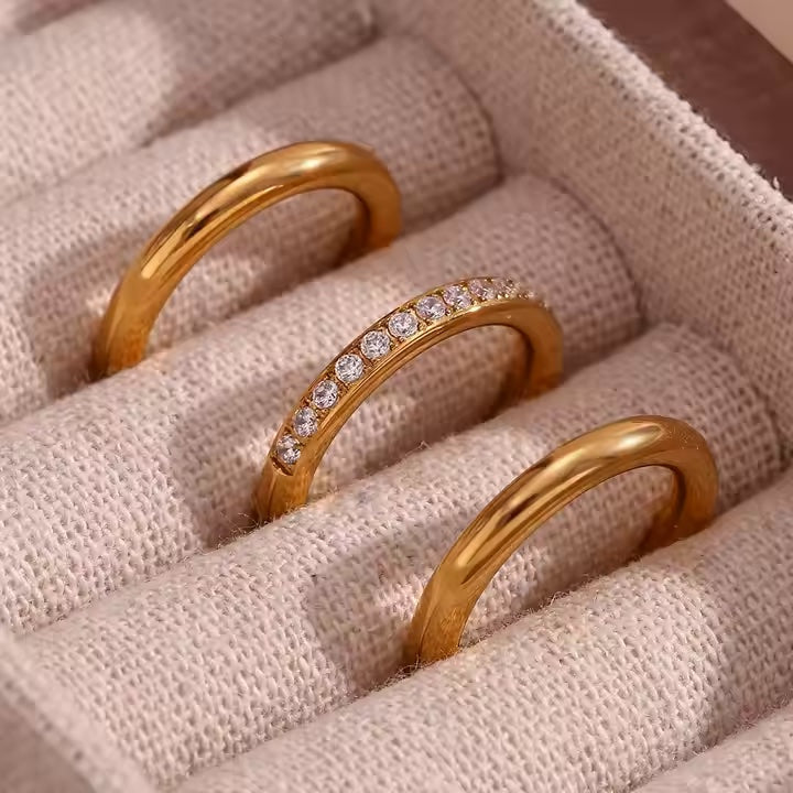 Camille – Set bracelet, bague et anneau plaqué or avec zircons