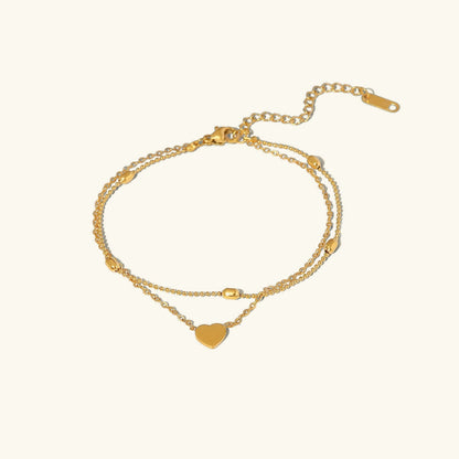 Rami – Bracelet de Cheville Cœur Doré Double Couches
