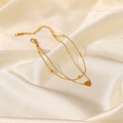 Rami – Bracelet de Cheville Cœur Doré Double Couches