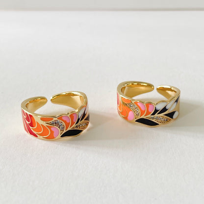 Cerelia – Bague ajustable émaillée corail