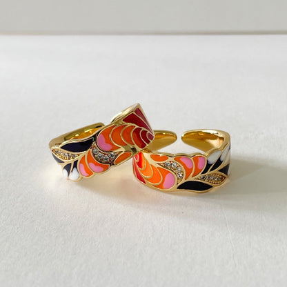 Cerelia – Bague ajustable émaillée corail