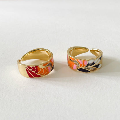 Cerelia – Bague ajustable émaillée corail