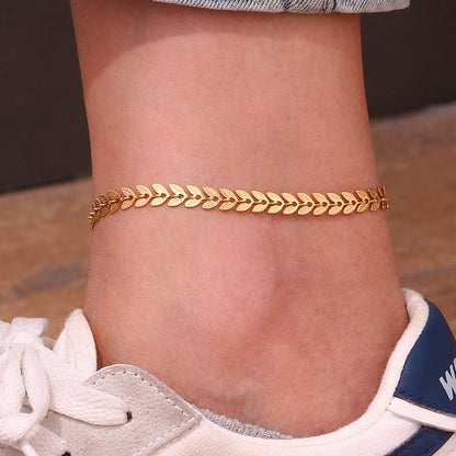 Sisi – Bracelet de Cheville Feuilles Dorées