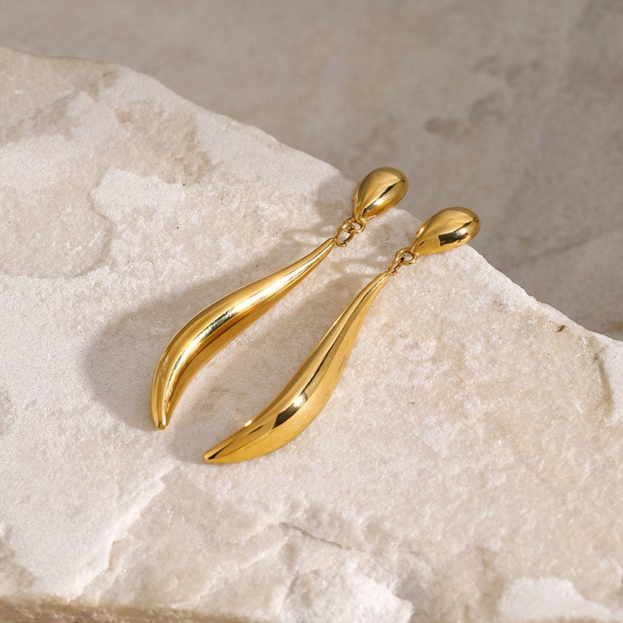 Leilla – Boucles d’Oreilles Goutte Or Liquide