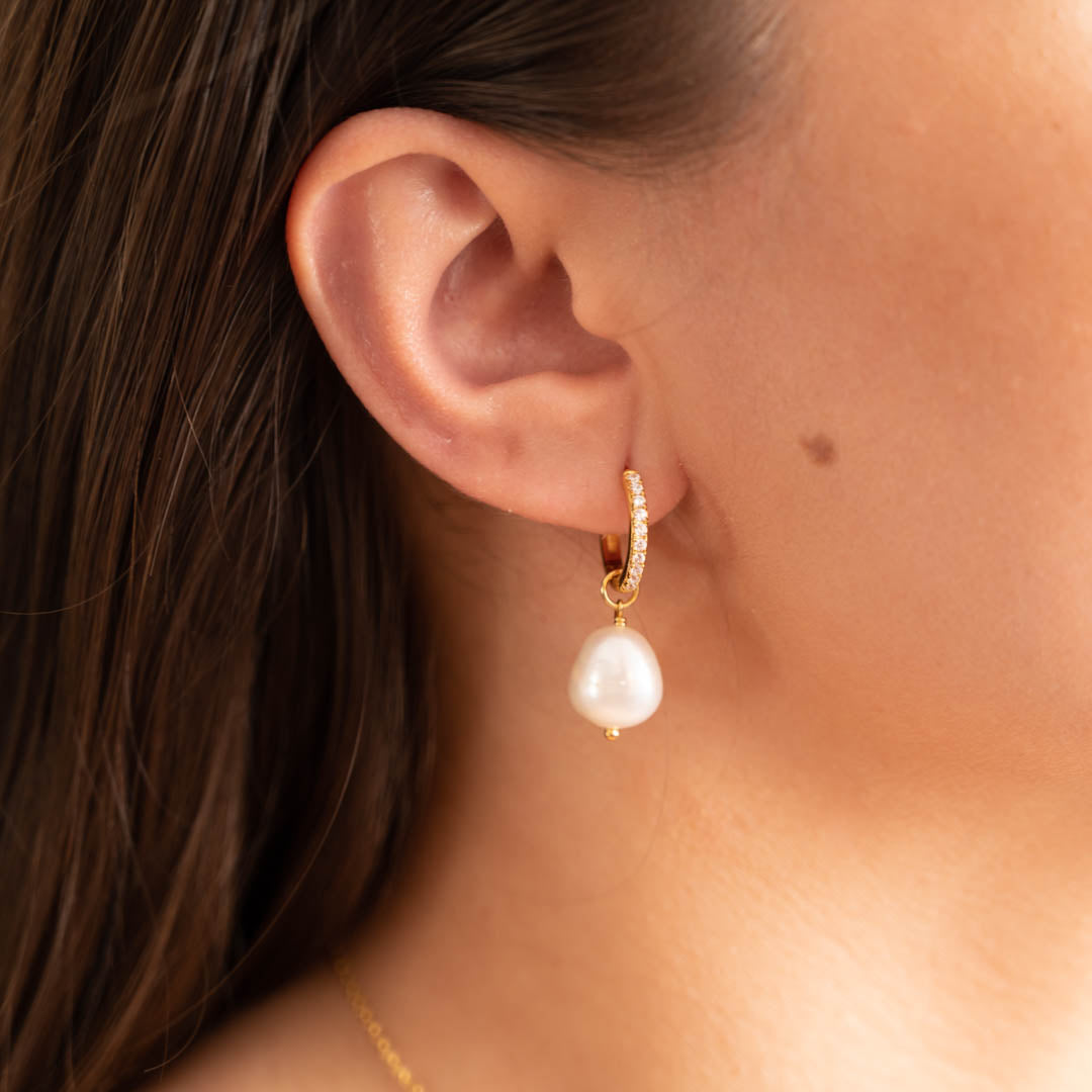 Wella - Créoles Dorées avec Perles et Zirconium