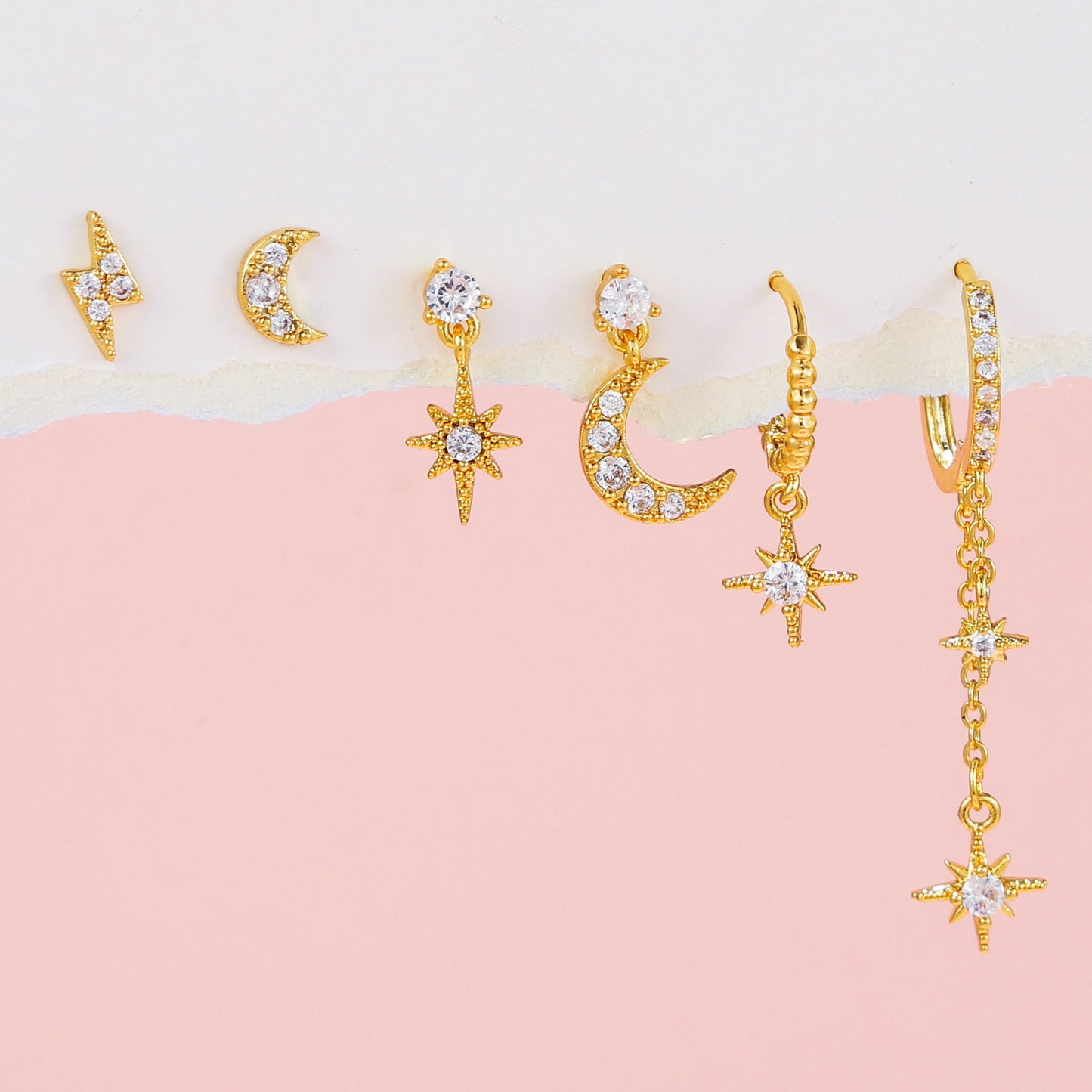 Aiza – Set de Boucles d’Oreilles Astres Étoile Lune Soleil Éclair