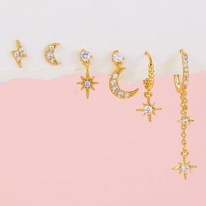 Aiza – Set de Boucles d’Oreilles Astres Étoile Lune Soleil Éclair