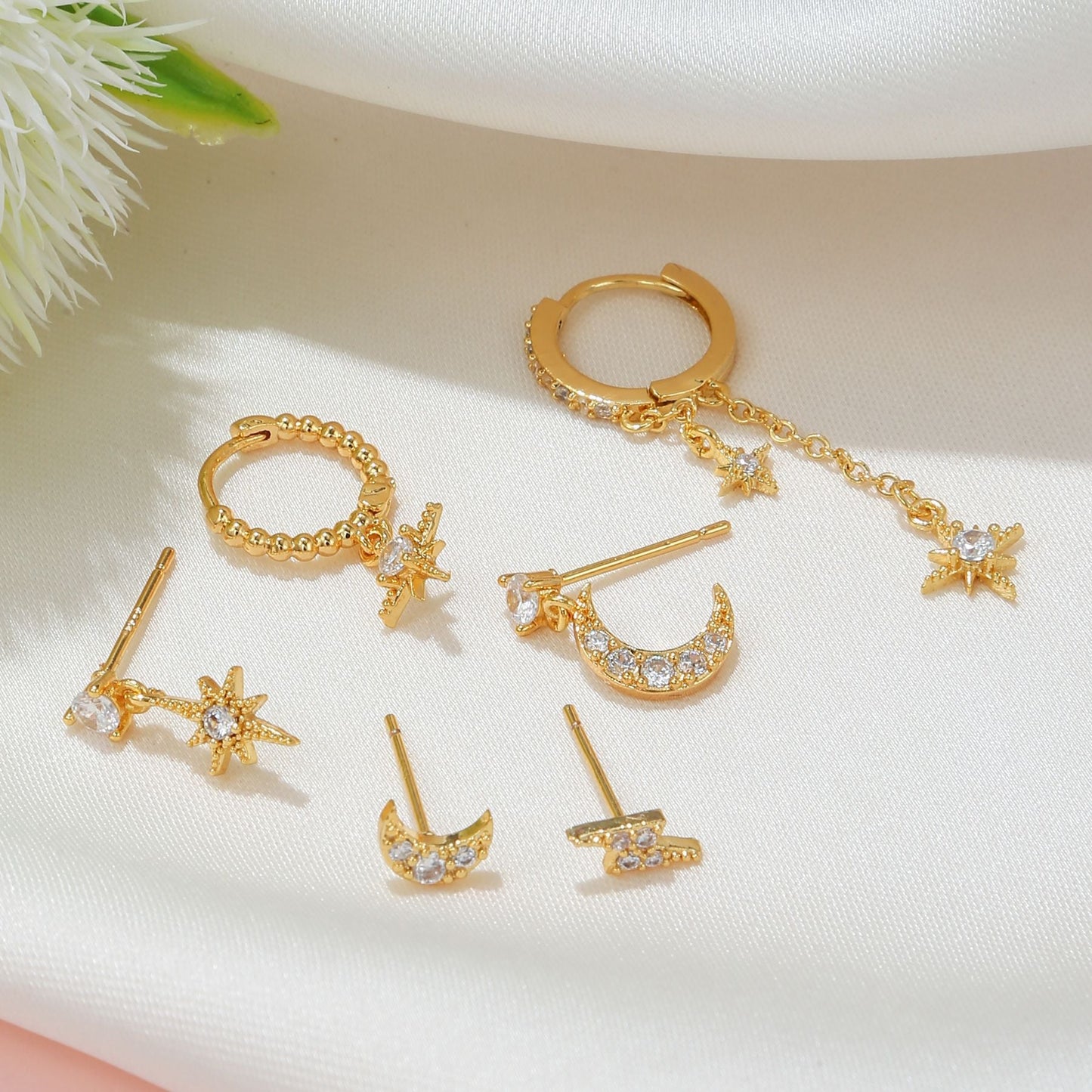 Aiza – Set de Boucles d’Oreilles Astres Étoile Lune Soleil Éclair