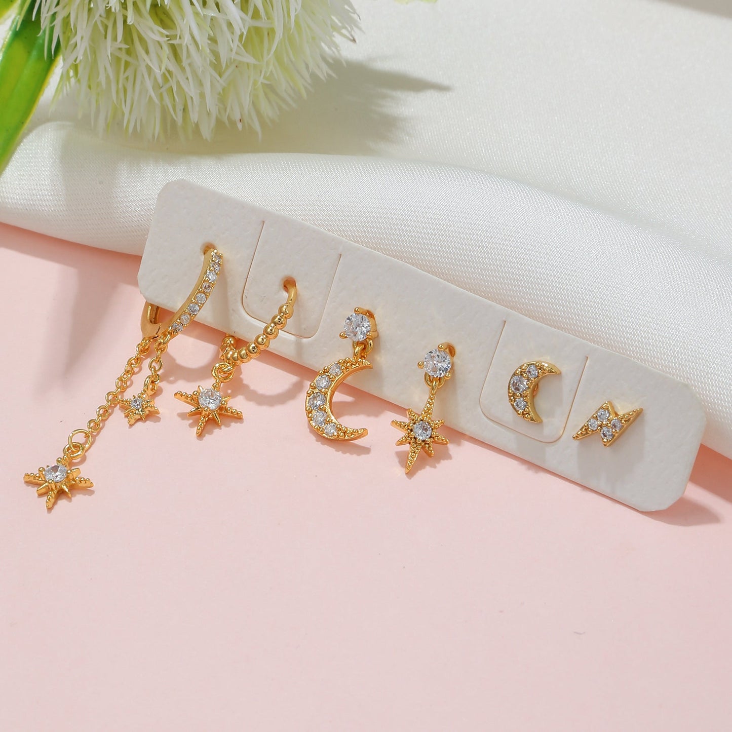 Aiza – Set de Boucles d’Oreilles Astres Étoile Lune Soleil Éclair